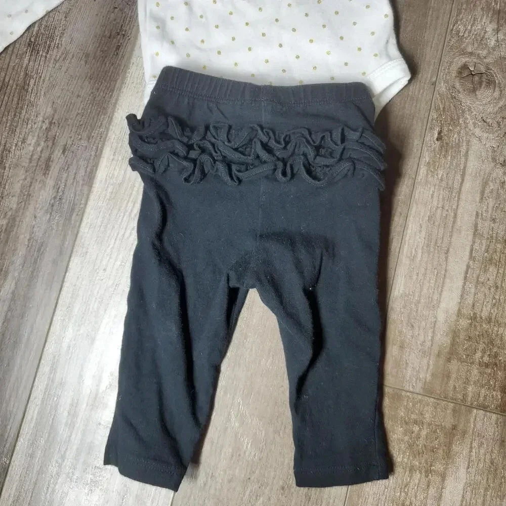 Baby Girl Reindeer Gold Polka Dot Outfit with Headband Size 3-6M